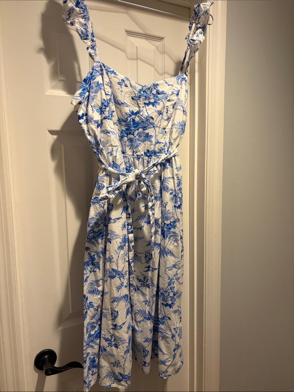 New York & Company White Midi Dress with Blue Floral Print